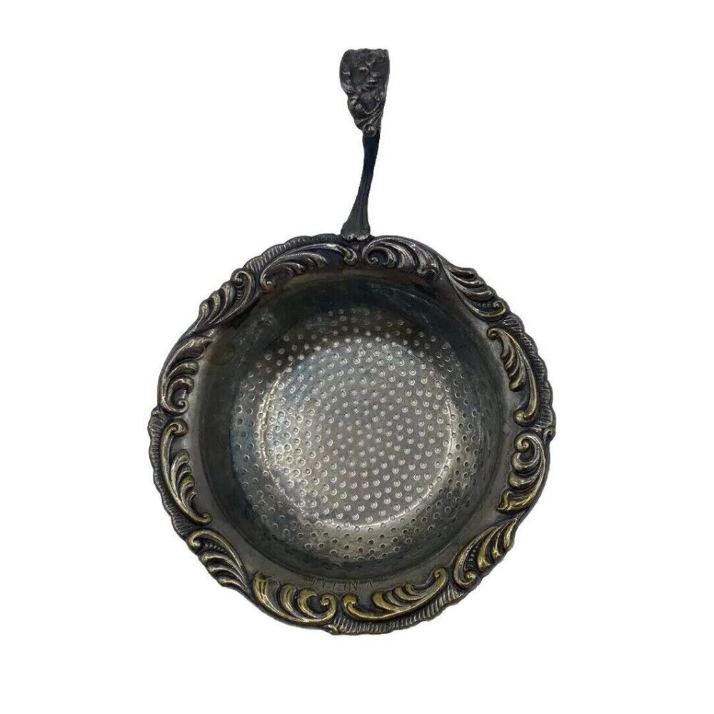 Vintage Silver Tone Tea Strainer with Handle V Nelle Retro Regency Detailed